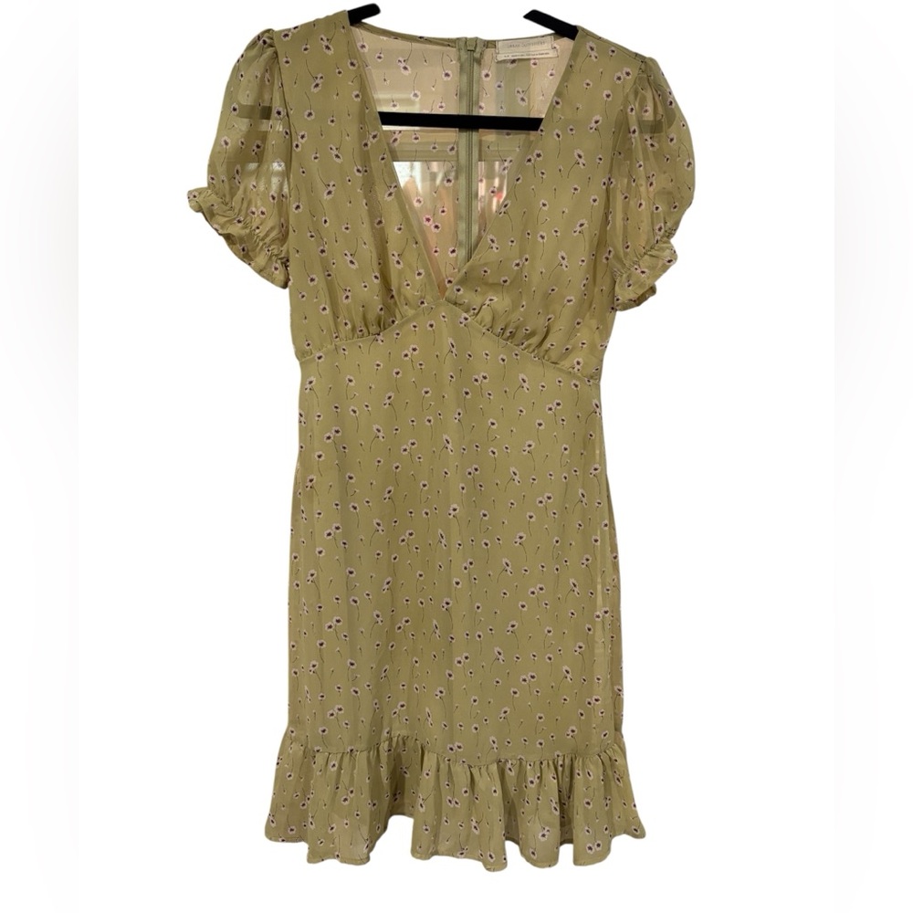 Urban Outfitters‎ Green A-line Midi Dress with Puff Cap Sleeves